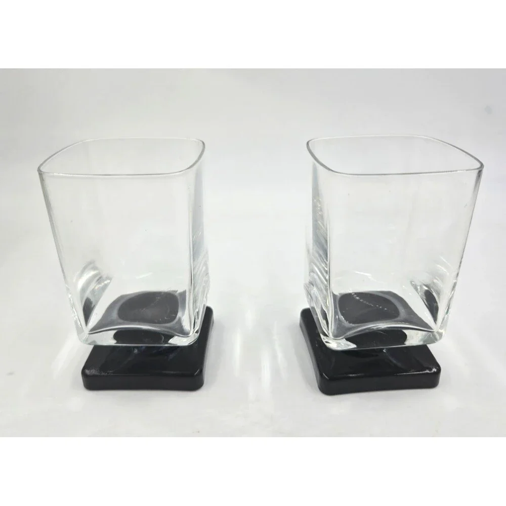 2 Vintage Cristal D'Arques Square Clear & Black Square Base Glasses France